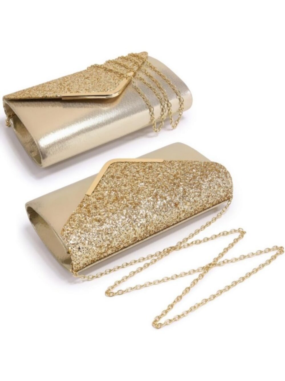 Women's Gold Glitter Clutch Purses For Wedding Party Prom With Shoulder Strap - Picture 2 of 6